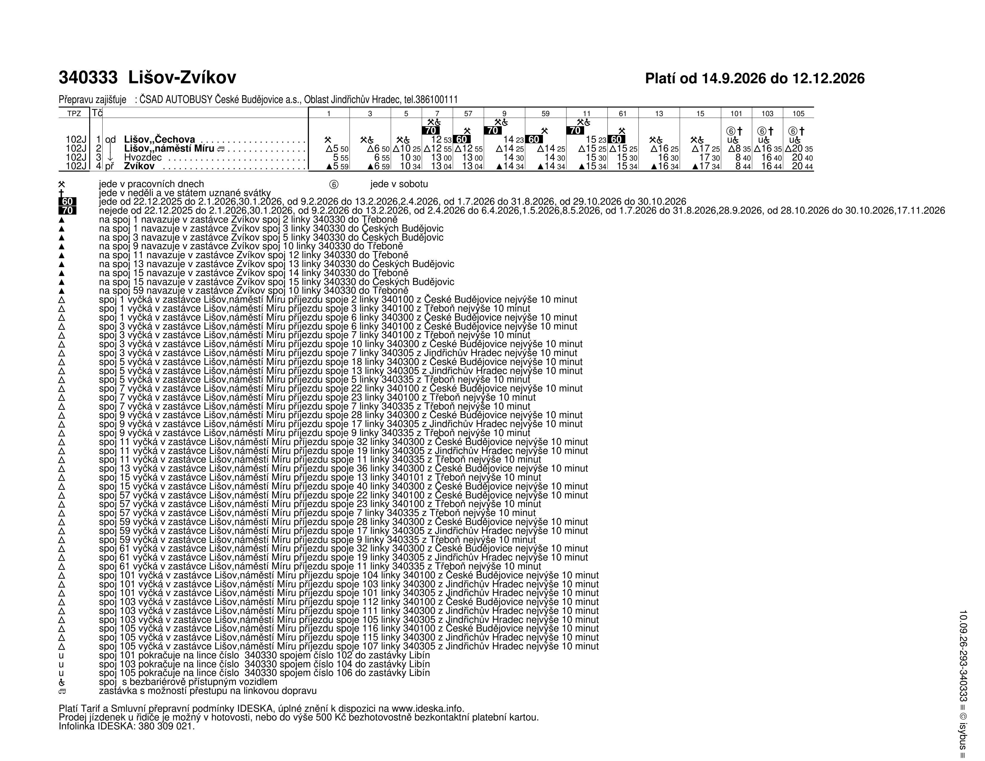 JIKORD - MIMOŘÁDNÉ ZMĚNY JÍZDNÍCH ŘÁDŮ AUTOBUSOVÉ DOPRAVY OD 14. 9. 2026.