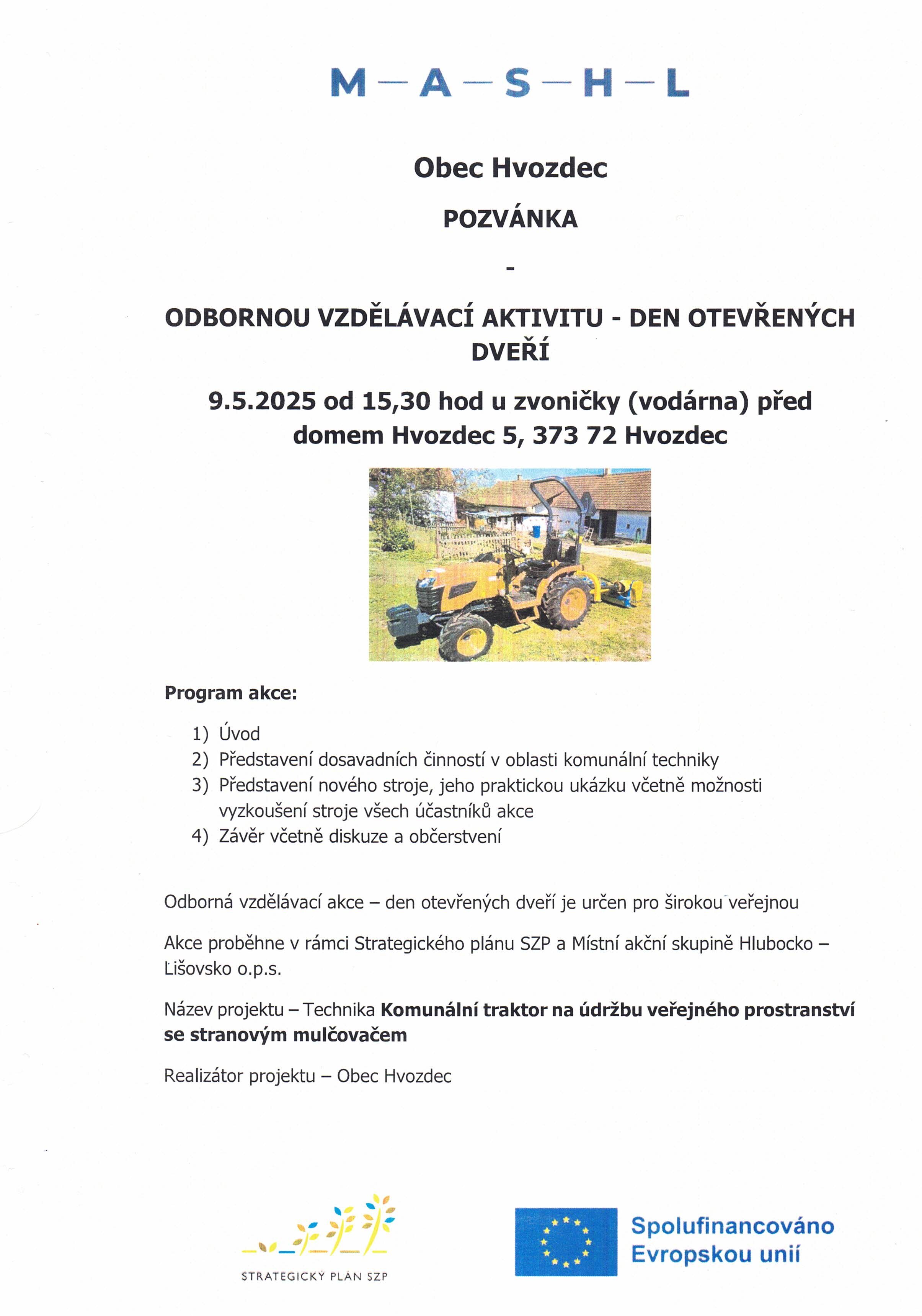 Obec Hvozdec POZVÁNKA - ODBORNOU VZDĚLÁVACÍ AKTIVITU - DEN OTEVŘENÝCH DVEŘÍ