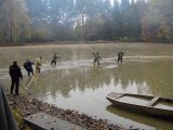 výlov obecního rybníka ve Hvozdci - pohled na rybáře